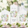 Auf dem Bild ist das Produkt: weiße Taufkerze Kerze zur Taufe oder Geburt Blumenkranz Häschen mit Name Datum Taufspruch zum Preis von €5.9 abgebildet.