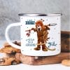Auf dem Bild ist das Produkt: Emaille Campingbecher Indianer Löwe personalisiertes Geschenk zur Einschulung Becher 300 ml weiß zum Preis von €18.90 abgebildet.