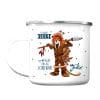 Auf dem Bild ist das Produkt: Emaille Campingbecher Indianer Löwe personalisiertes Geschenk zur Einschulung Becher 300 ml weiß zum Preis von €18.90 abgebildet.