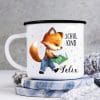 Auf dem Bild ist das Produkt: Kindertasse Emaille Becher Fuchs Schulkind Einschulung Geschenk Outdoorgeschirr Schulanfang zum Preis von €18.90 abgebildet.