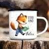 Auf dem Bild ist das Produkt: Kindertasse Emaille Becher Fuchs Schulkind Einschulung Geschenk Outdoorgeschirr Schulanfang zum Preis von €18.90 abgebildet.