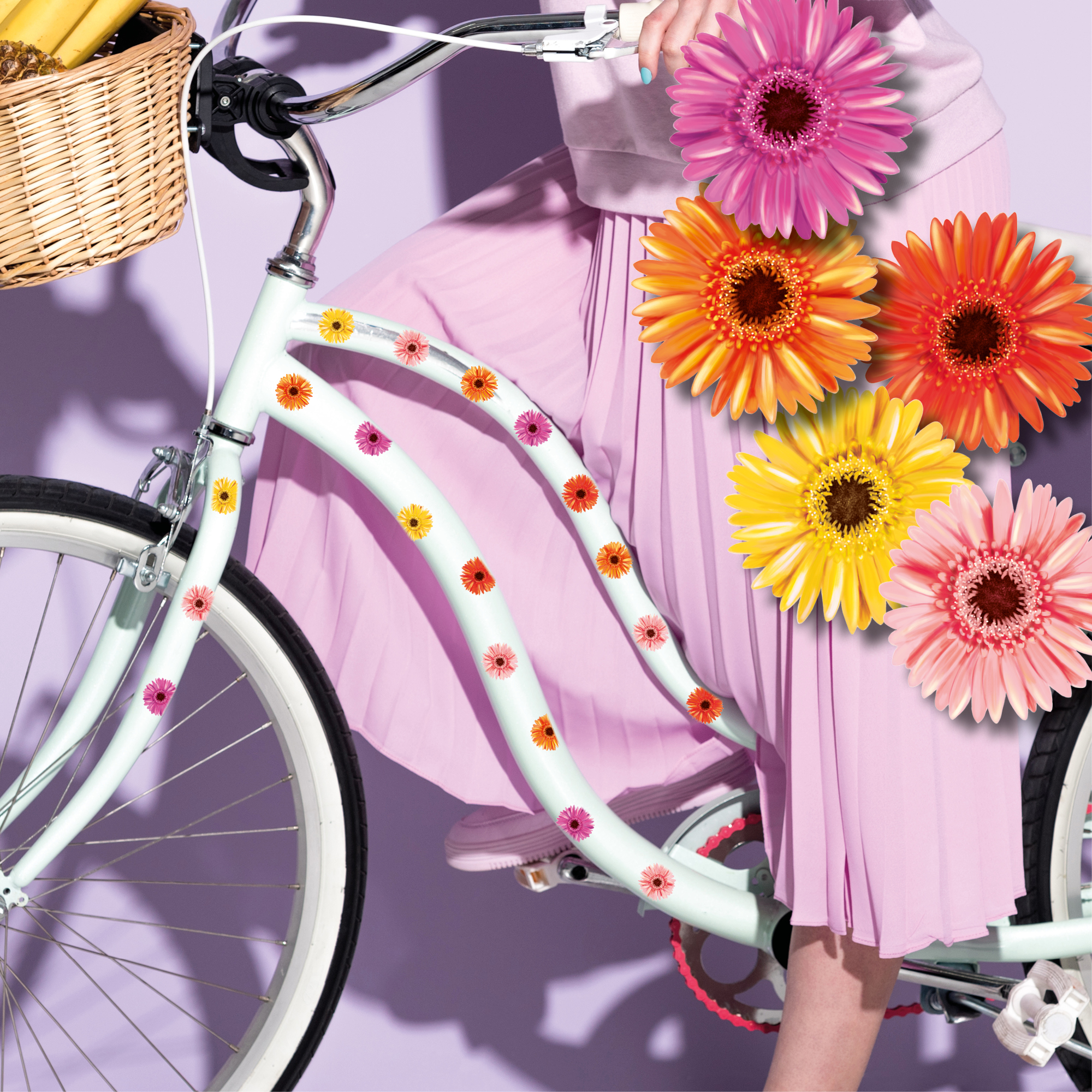 Fahrradaufkleber 35 farbenfrohe Gerbera Fahrrad Sticker