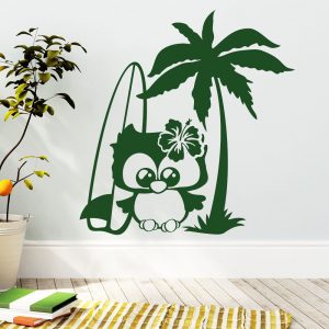 Auf dem Bild ist das Produkt: 10710 Wandtattoo Loft Aufkleber Eule Surfer Girl Hawaii Surfbrett Palme Meer See zum Preis von €13.9 abgebildet.