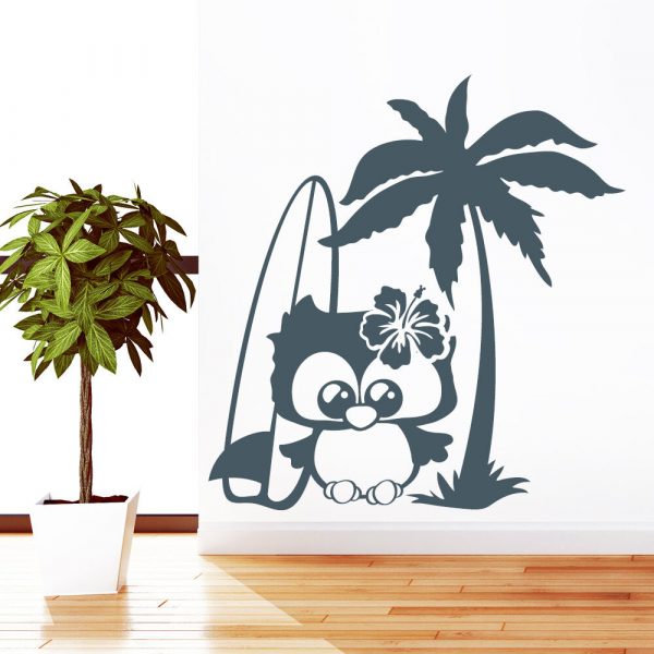 Auf dem Bild ist das Produkt: 10710 Wandtattoo Loft Aufkleber Eule Surfer Girl Hawaii Surfbrett Palme Meer See zum Preis von €13.9 abgebildet.