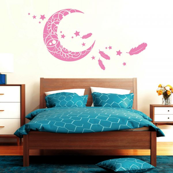 Auf dem Bild ist das Produkt: 11118 Wandtattoo Mond Sterne Feder Schlaf Schlafzimmer Moon Star Weiß Träumen zum Preis von €27.9 abgebildet.