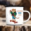 Auf dem Bild ist das Produkt: Kindertasse Emaille Leopard Skateboard personalisiert mit Wunschnamen Einschulungsgeschenk 300 ml weiß zum Preis von €18.9 abgebildet.