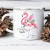 Auf dem Bild ist das Produkt: Kindertasse Emaille Becher Flamingo personalisierbar Mädchen Schulkind Einschulung Geschenk Schulanfang zum Preis von €18.9 abgebildet.