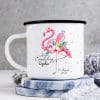 Auf dem Bild ist das Produkt: Kindertasse Emaille Becher Flamingo personalisierbar Mädchen Schulkind Einschulung Geschenk Schulanfang zum Preis von €18.9 abgebildet.