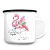 Auf dem Bild ist das Produkt: Kindertasse Emaille Becher Flamingo personalisierbar Mädchen Schulkind Einschulung Geschenk Schulanfang zum Preis von €18.9 abgebildet.