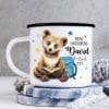 Auf dem Bild ist das Produkt: Kindertasse Emaille personalisierter Becher Bär Schulkind Einschulung Geschenk Schulanfang zum Preis von €18.9 abgebildet.