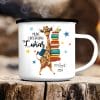 Auf dem Bild ist das Produkt: Personalisierte Emaille Kindertasse Giraffe Maus Motiv Geschenk zum Schulanfang zum Preis von €18.90 abgebildet.