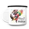 Auf dem Bild ist das Produkt: Kindertasse Emaille Becher Waschbär Einschulung Geschenk Schulanfang Schultüte zum Preis von €18.90 abgebildet.