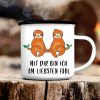 Auf dem Bild ist das Produkt: Campingbecher Mit dir am liebsten faul Emaille Tasse CB362 Geschenk Faultier zum Preis von €19.9 abgebildet.