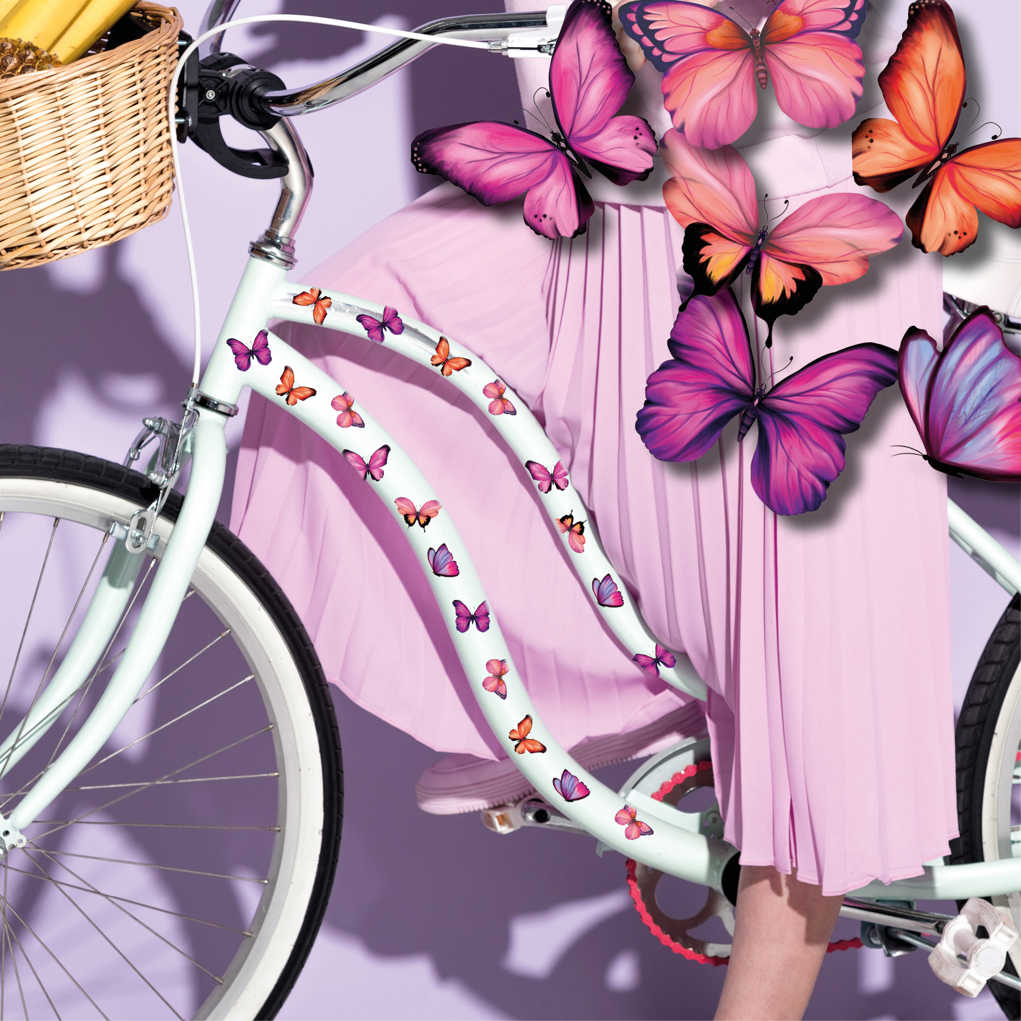 Fahrradaufkleber Rosa Schmetterlinge Fahrrad Sticker Fahrraddesign Kinderfahrrad, 34 Stück, Einschulung