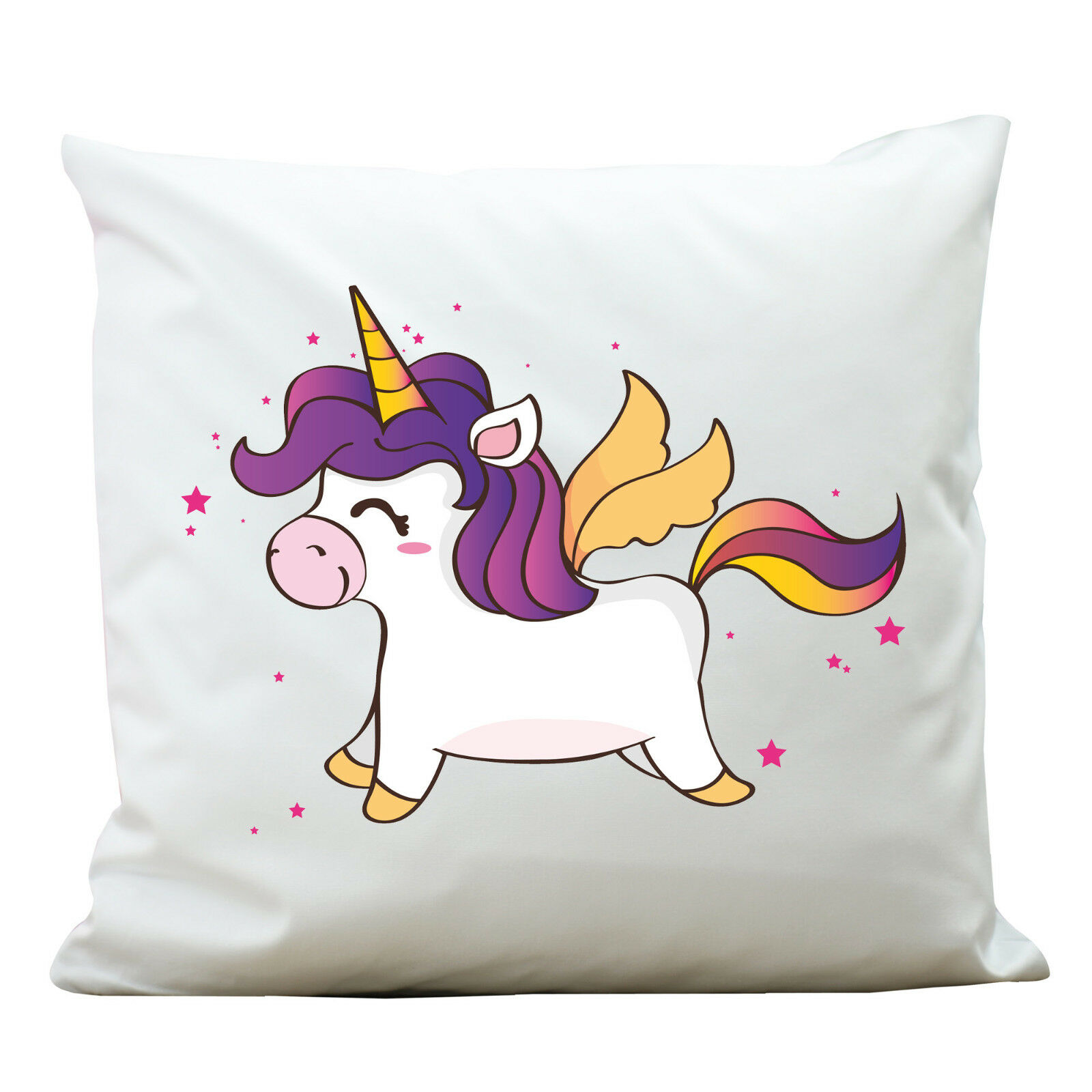 KP103 Wandtattoo-Loft® Deko Kissen Polyester Weiß Einhorn Unicorn Sterne