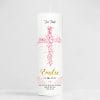 Auf dem Bild ist das Produkt: Taufkerze Junge/ Mädchen Baum Heiliges Kreuz rosa Blätter Kerze zur Taufe mit Namen, Datum und eigenem, vorgegebenem oder keinem Taufspruch zum Preis von €5.90 abgebildet.