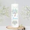 Auf dem Bild ist das Produkt: Taufkerze Blütenbaum für Mädchen oder Junge Baum mit Blüten Taufspruch Personalisierung zum Preis von €6.40 abgebildet.