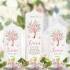 Auf dem Bild ist das Produkt: Taufkerze Blütenbaum für Mädchen oder Junge Baum mit Blüten Taufspruch Personalisierung zum Preis von €6.40 abgebildet.