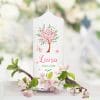 Auf dem Bild ist das Produkt: Taufkerze für Mädchen oder Junge Baum mit Blüten Taufspruch Personalisierung zum Preis von €5.90 abgebildet.