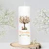 Auf dem Bild ist das Produkt: Taufkerze Kerze zur Taufe Baum Spruch Taufspruch individualisierbar tree Hase und Fuchs zum Preis von €6.4 abgebildet.