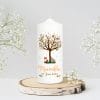 Auf dem Bild ist das Produkt: Taufkerze Kerze zur Taufe Baum Spruch Taufspruch individualisierbar tree Hase und Fuchs zum Preis von €6.4 abgebildet.
