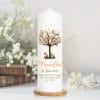 Auf dem Bild ist das Produkt: Taufkerze Kerze zur Taufe Baum Spruch Taufspruch individualisierbar tree Hase und Fuchs zum Preis von €6.4 abgebildet.