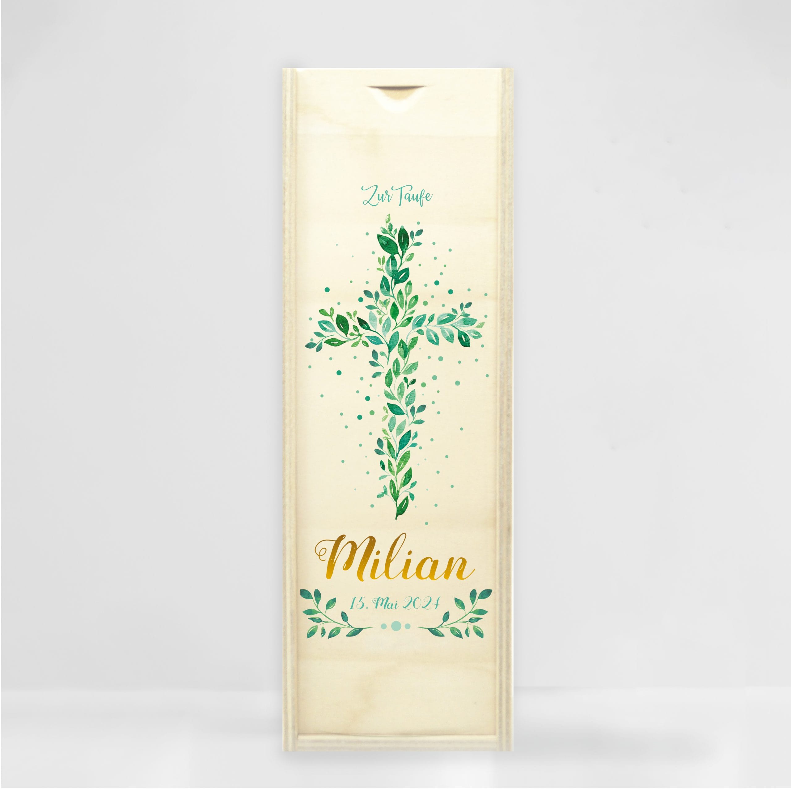 Auf dem Bild ist das Produkt: Taufkerze Junge oder Mädchen Baum Heiliges Kreuz Blätter Kerze zur Taufe mit Namen zum Preis von €5.9 abgebildet.