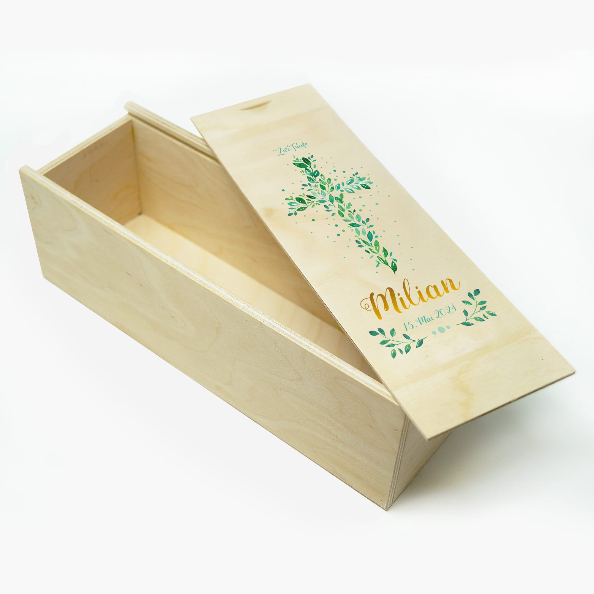 Auf dem Bild ist das Produkt: Taufkerze Junge oder Mädchen Baum Heiliges Kreuz Blätter Kerze zur Taufe mit Namen zum Preis von €5.9 abgebildet.