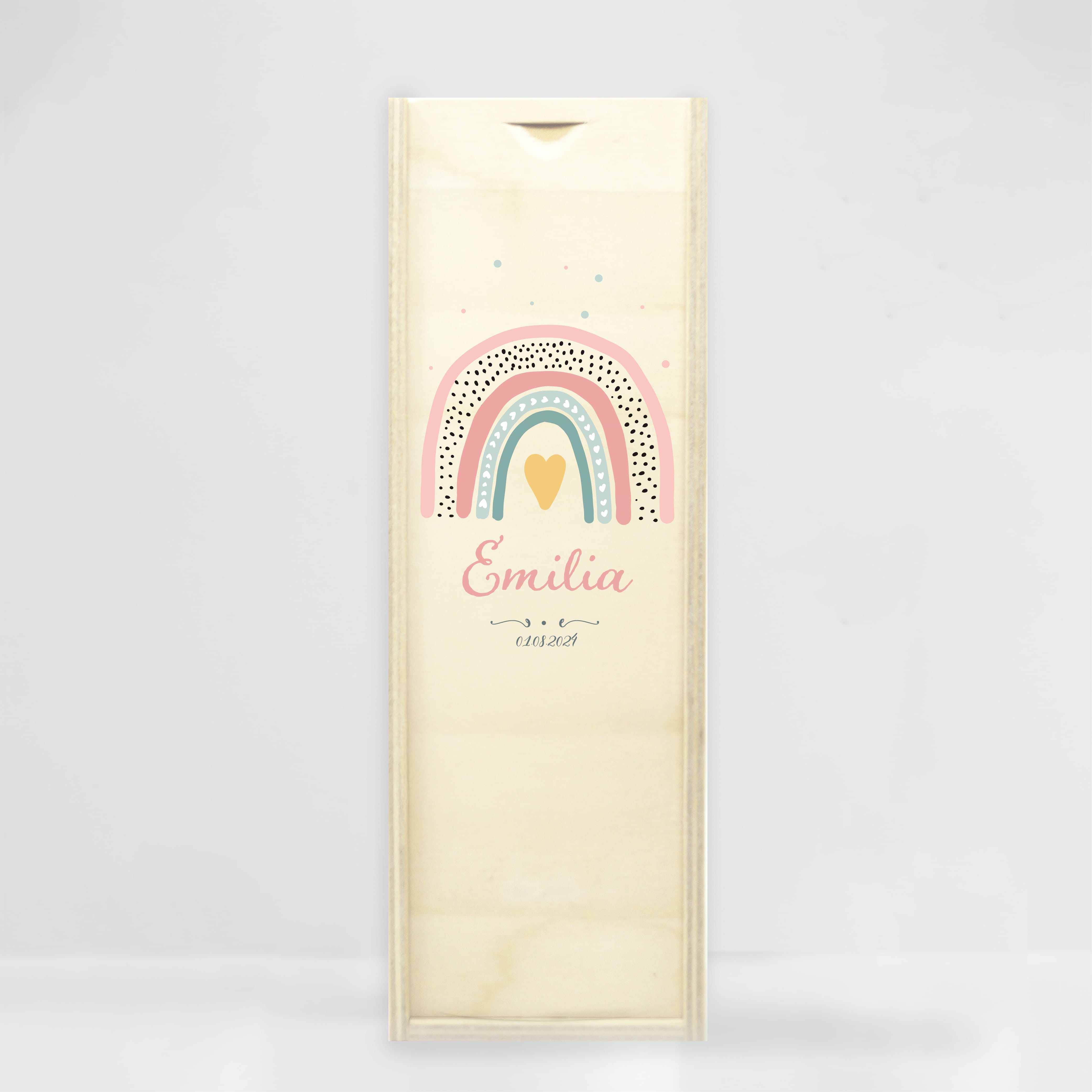 Auf dem Bild ist das Produkt: Taufkerze Kerze zur Taufe oder Kommunion Regenbogen bunt Taufspruch mit Wunschname & Datum zum Preis von €5.9 abgebildet.