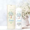 Auf dem Bild ist das Produkt: Taufkerze für Mädchen oder Junge Baum mit Blüten Taufspruch Personalisierung zum Preis von €5.90 abgebildet.