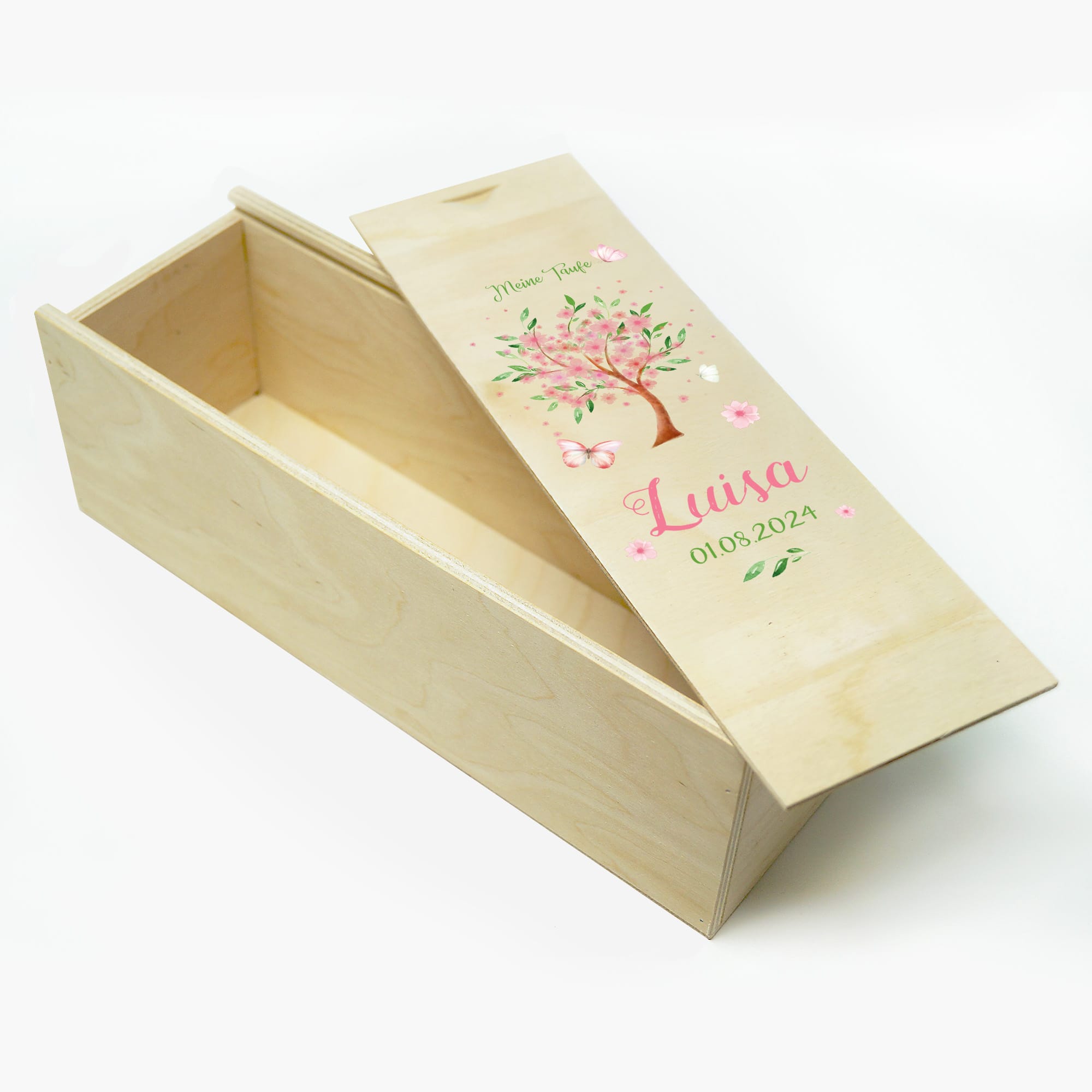 Auf dem Bild ist das Produkt: Taufkerze für Mädchen oder Junge Baum mit Blüten Taufspruch Personalisierung zum Preis von €5.90 abgebildet.