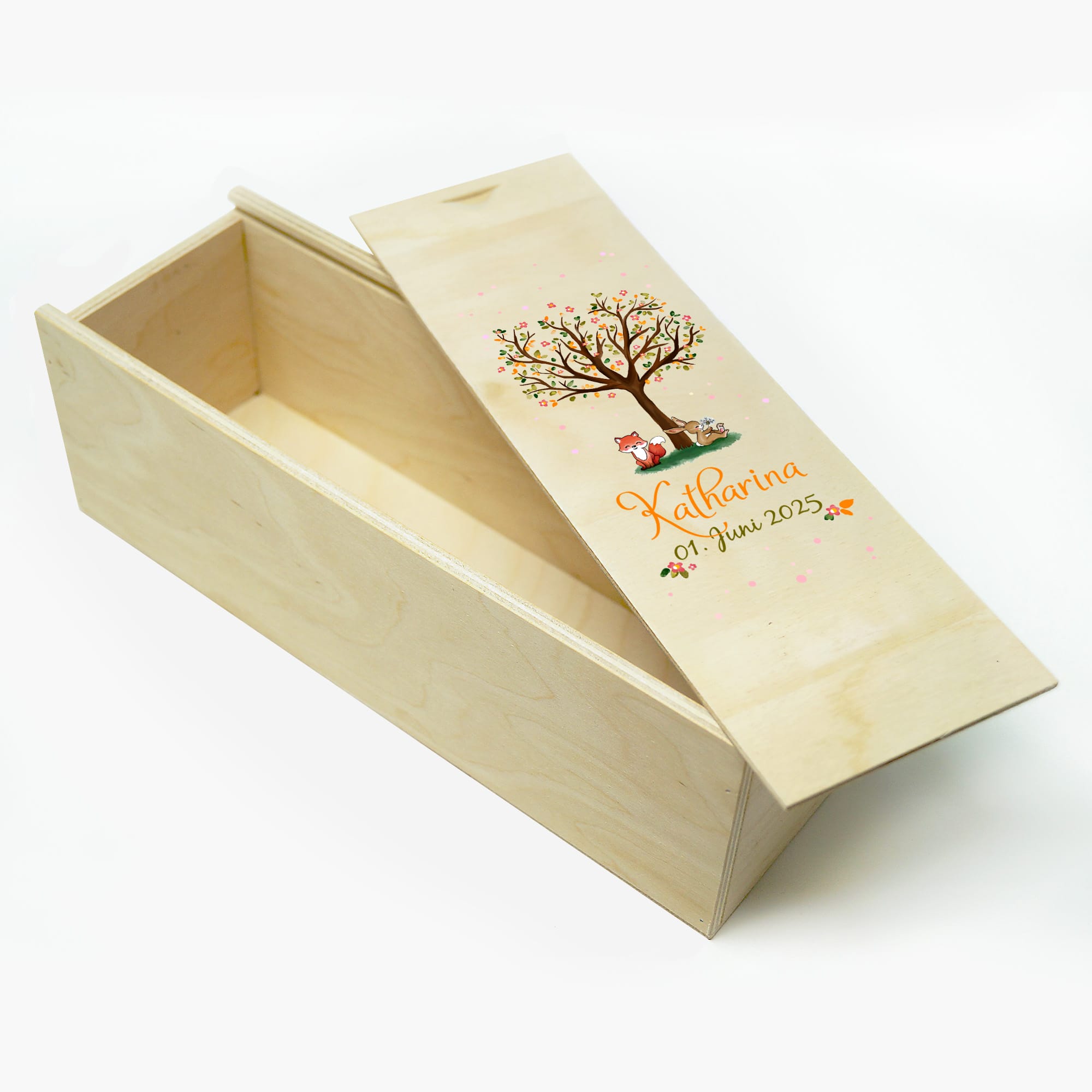 Auf dem Bild ist das Produkt: Taufkerze Kerze zur Taufe Baum Spruch Taufspruch individualisierbar tree Hase und Fuchs zum Preis von €6.4 abgebildet.