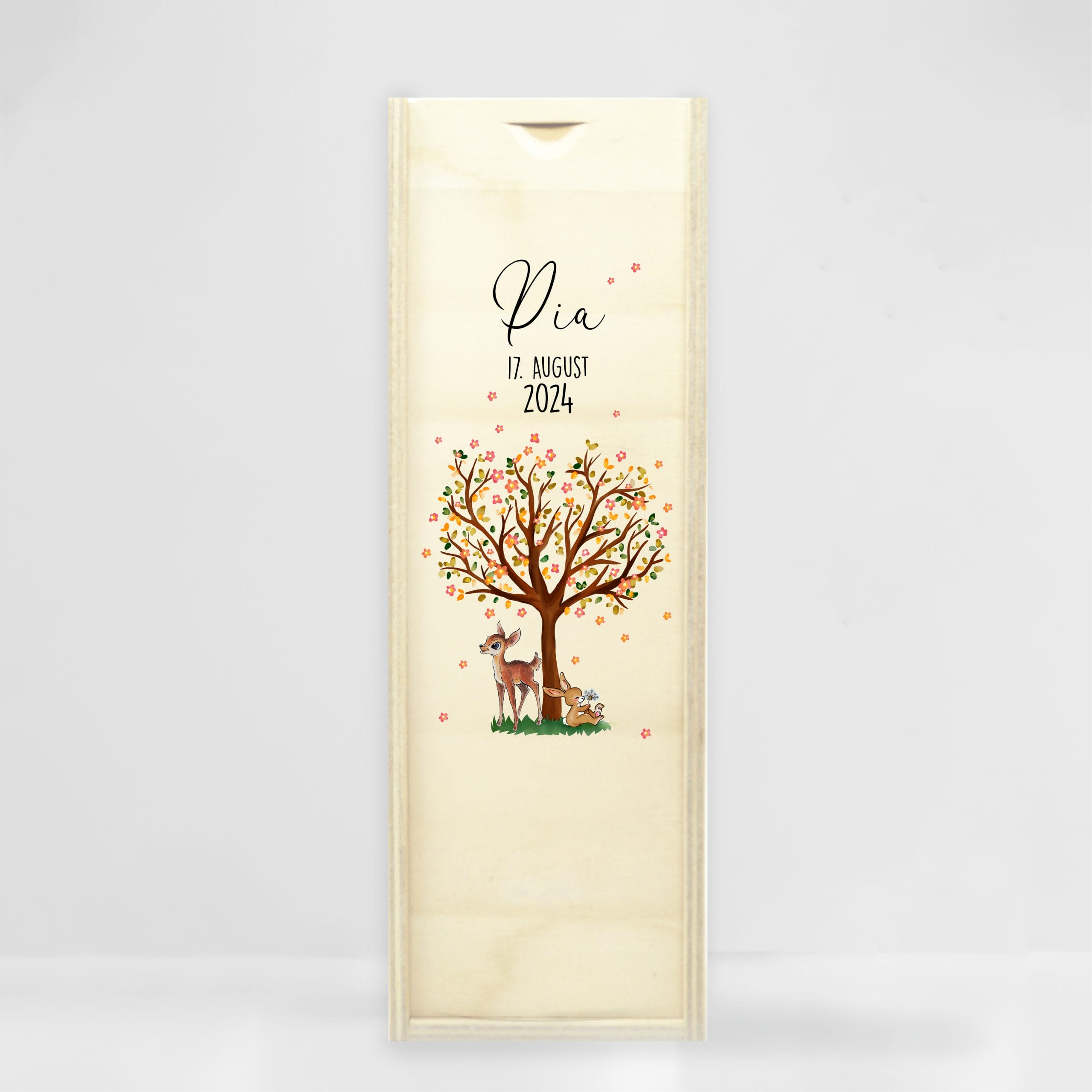Auf dem Bild ist das Produkt: Taufkerze Kerze zur Taufe Baum Lebensbaum Taufspruch individualisierbar Hase und Reh zum Preis von €5.90 abgebildet.