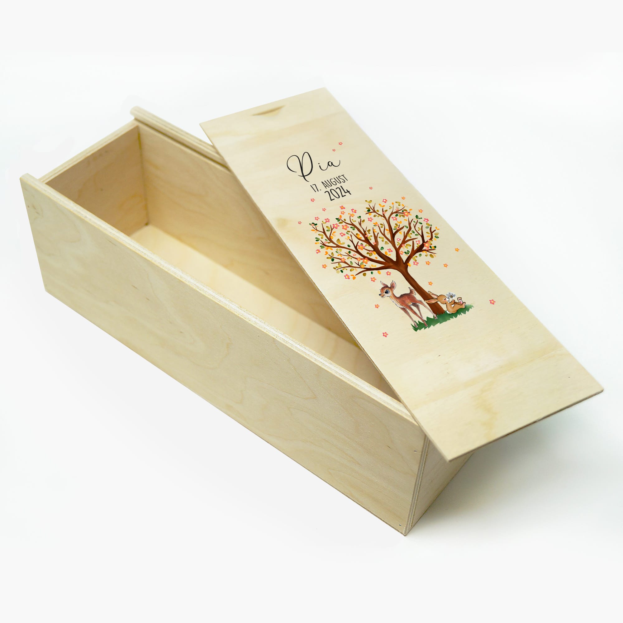 Auf dem Bild ist das Produkt: Taufkerze Kerze zur Taufe Baum Lebensbaum Taufspruch individualisierbar Hase und Reh zum Preis von €5.90 abgebildet.