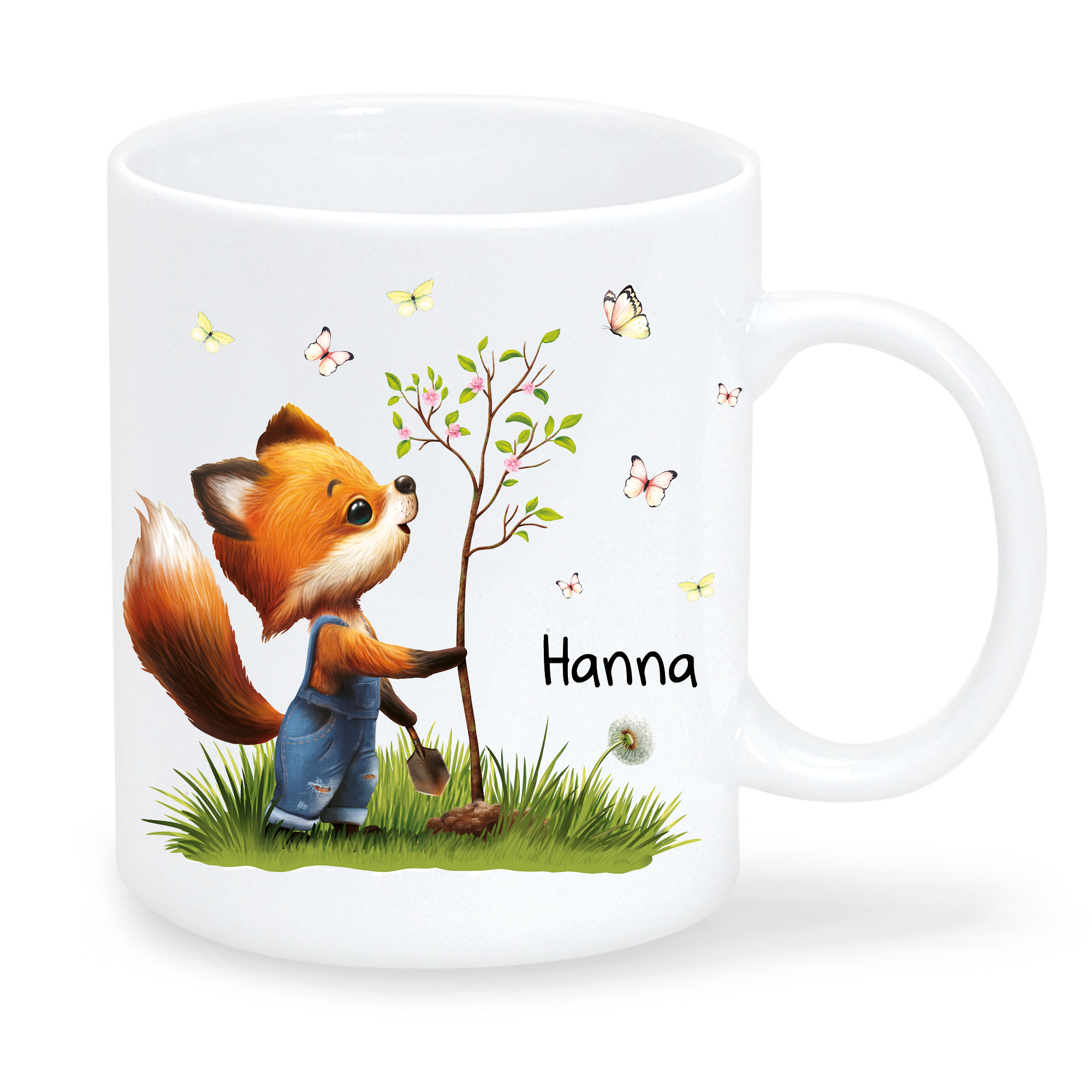 Tasse bedruckt Fuchs Baum weiß Wunschname personalisiert