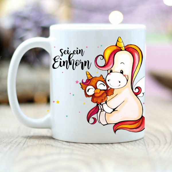 Auf dem Bild ist das Produkt: T171 Wandtattoo-Loft Kaffee Tasse Eule Einhorn "Einhorn sein" Lustig Spruch zum Preis von €18.9 abgebildet.
