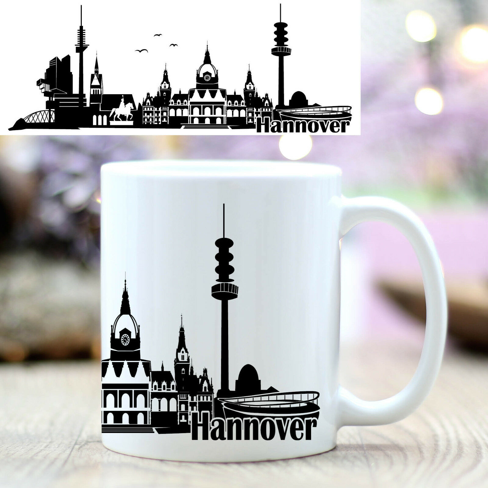 T282 Wandtattoo-Loft® Kaffee Tasse Skyline Hannover Wunschfarbe bunt Geschenk