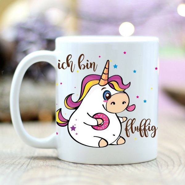 Auf dem Bild ist das Produkt: Tasse Einhorn "Ich bin fluffig" von Wandtattoo-Loft T169 Kaffee Becher Unicorn zum Preis von €18.9 abgebildet.