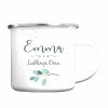 Auf dem Bild ist das Produkt: Emaille Campingbecher Lieblings*mensch personalisiert mit Wunschnamen, Geburtstagsgeschenk, Zweig zum Preis von €18.9 abgebildet.