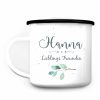 Auf dem Bild ist das Produkt: Emaille Campingbecher Lieblings*mensch personalisiert mit Wunschnamen, Geburtstagsgeschenk, Zweig zum Preis von €18.9 abgebildet.