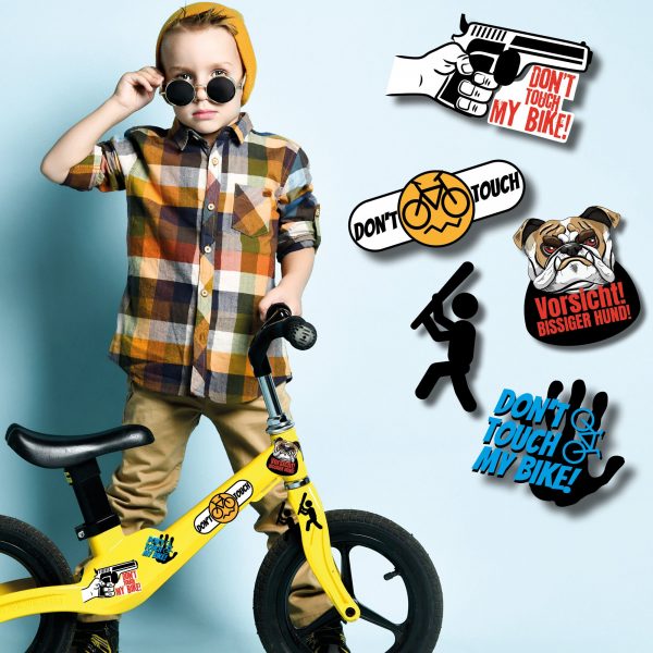 Auf dem Bild ist das Produkt: Fahrradaufkleber Spruch Don t touch my bike  Fahrrad Sticker Fahrraddesign Kinderfahrrad Einschulung zum Preis von €12.90 abgebildet.