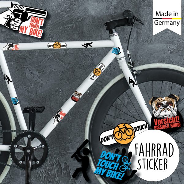 Auf dem Bild ist das Produkt: Fahrradaufkleber Spruch Don t touch my bike  Fahrrad Sticker Fahrraddesign Kinderfahrrad Einschulung zum Preis von €12.90 abgebildet.