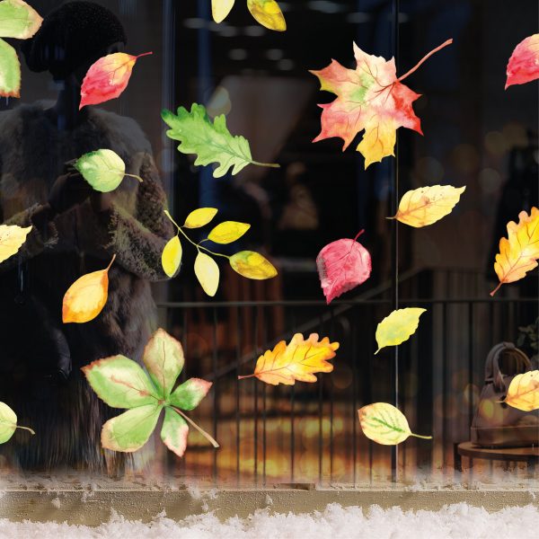 Auf dem Bild ist das Produkt: Fensterbild Herbst Blätter Herbstblätter bunt farbig wiederverwendbare Fensteraufkleber Kinderzimmer Baby Kind zum Preis von €13.9 abgebildet.