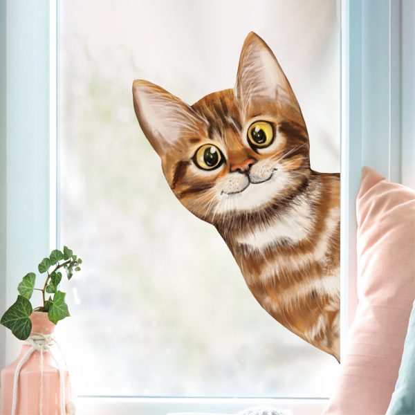 Auf dem Bild ist das Produkt: Fensterbild ins Fenster reinschauende Katze Fensterdeko Kinderzimmer Kind Osterdeko Frühlingsdeko zum Preis von €13.9 abgebildet.