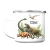 Auf dem Bild ist das Produkt: Kindertasse Emaille Becher Dinosaurier Schulkind Einschulung Geschenk Schulanfang Schulkind personalisiert Wunschname zum Preis von €17.90 abgebildet.