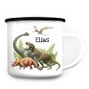Auf dem Bild ist das Produkt: Kindertasse Emaille Becher Dinosaurier Schulkind Einschulung Geschenk Schulanfang Schulkind personalisiert Wunschname zum Preis von €17.90 abgebildet.
