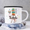 Auf dem Bild ist das Produkt: Kindertasse Emaille Becher Lama Schulkind Einschulung Geschenk Schultüte Schulanfang zum Preis von €18.90 abgebildet.