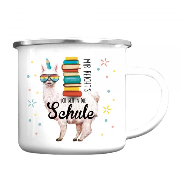 Auf dem Bild ist das Produkt: Kindertasse Emaille Becher Lama Schulkind Einschulung Geschenk Schultüte Schulanfang zum Preis von €18.90 abgebildet.