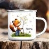 Auf dem Bild ist das Produkt: Kindertasse Emaille Campingbecher Fuchs Baum Schmetterlinge personalisiert Wunschname Name Geschenk Geburtstag, Ostergeschenk zum Preis von €18.9 abgebildet.