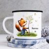 Auf dem Bild ist das Produkt: Kindertasse Emaille Campingbecher Fuchs Baum Schmetterlinge personalisiert Wunschname Name Geschenk Geburtstag, Ostergeschenk zum Preis von €18.9 abgebildet.